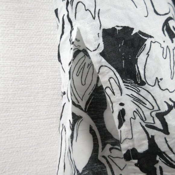 Harve Bernard Black and White Linen Blouse Size L Abstract Floral - Picture 3 of 16